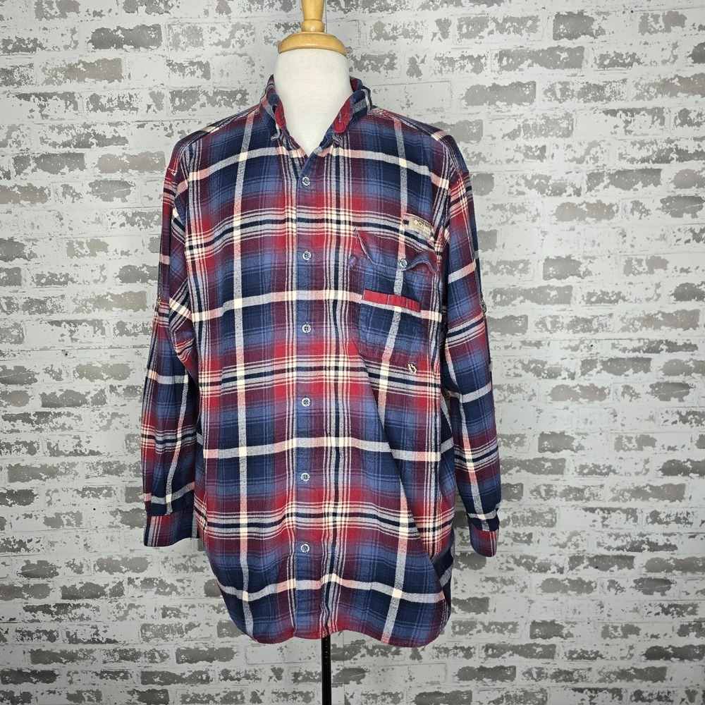 Columbia PHG Shirt Mens 2XL Multicolor Plaid Vented Flannel Hunting 100% Cotton